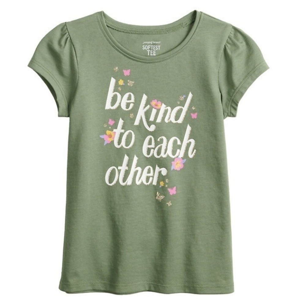 Jumping Beans Toddler Girl Tee 24 Month Green New with Tags Be Kind Glitter Cute